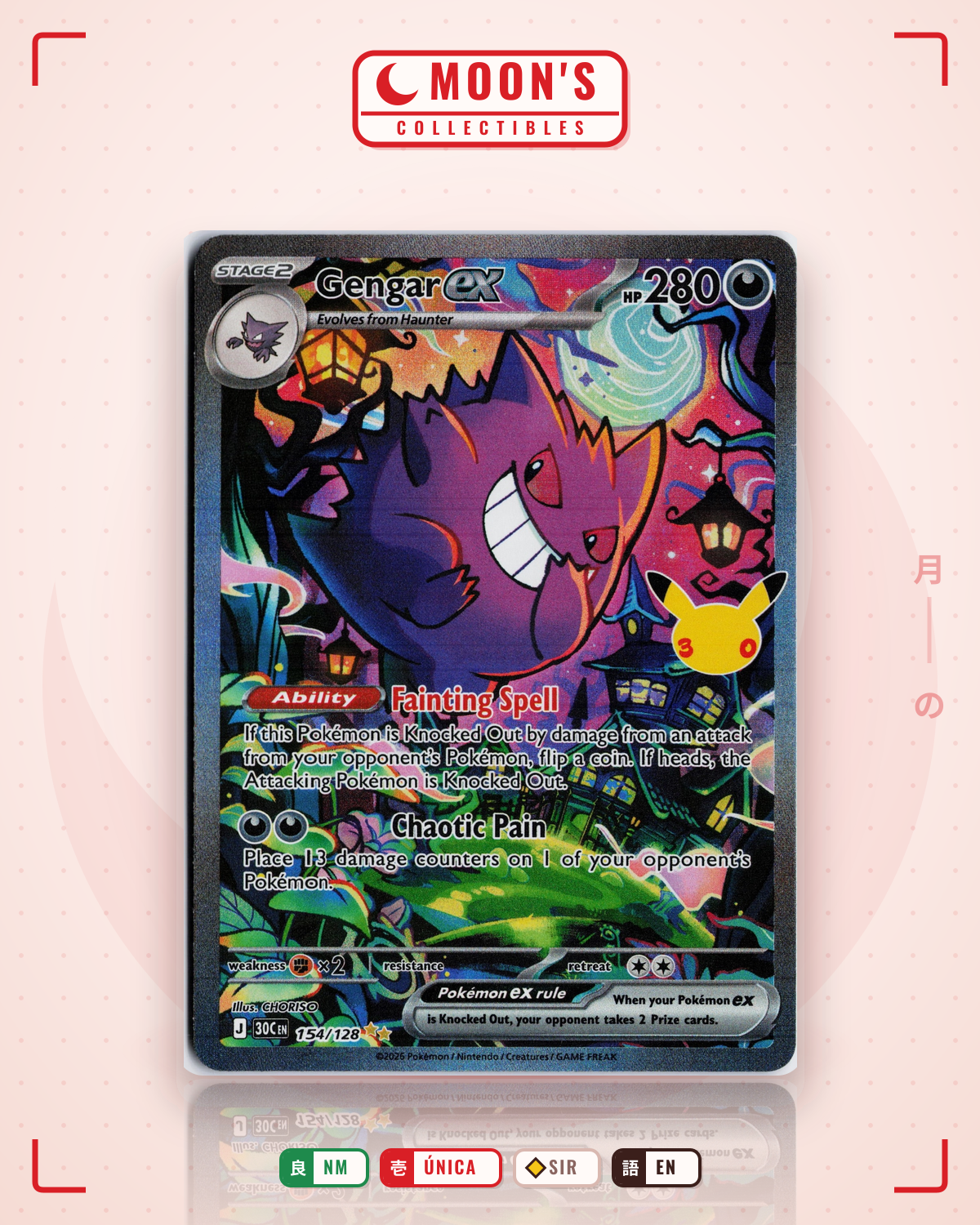 Carta Pokémon Gengar ex · 30th Celebration #154/128 (NM) — pieza única en Moon's Collectibles México