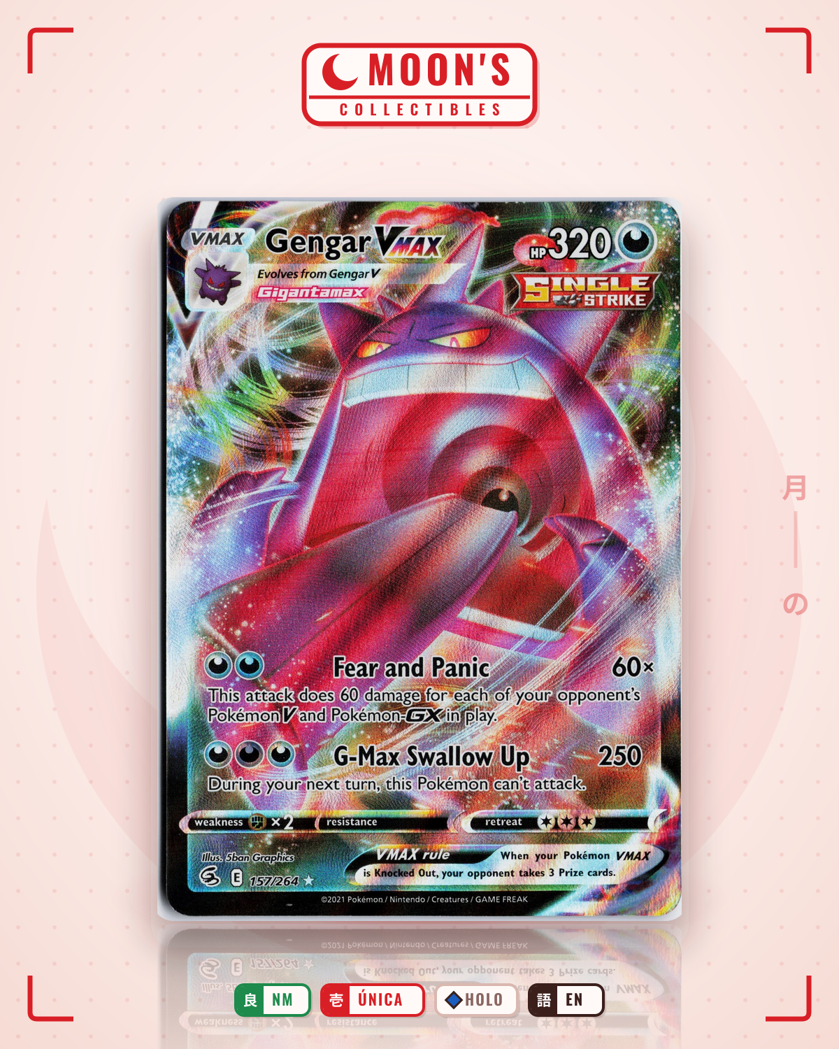 Carta Pokémon Gengar VMAX · Fusion Strike #157/264 (NM) — pieza única en Moon's Collectibles México