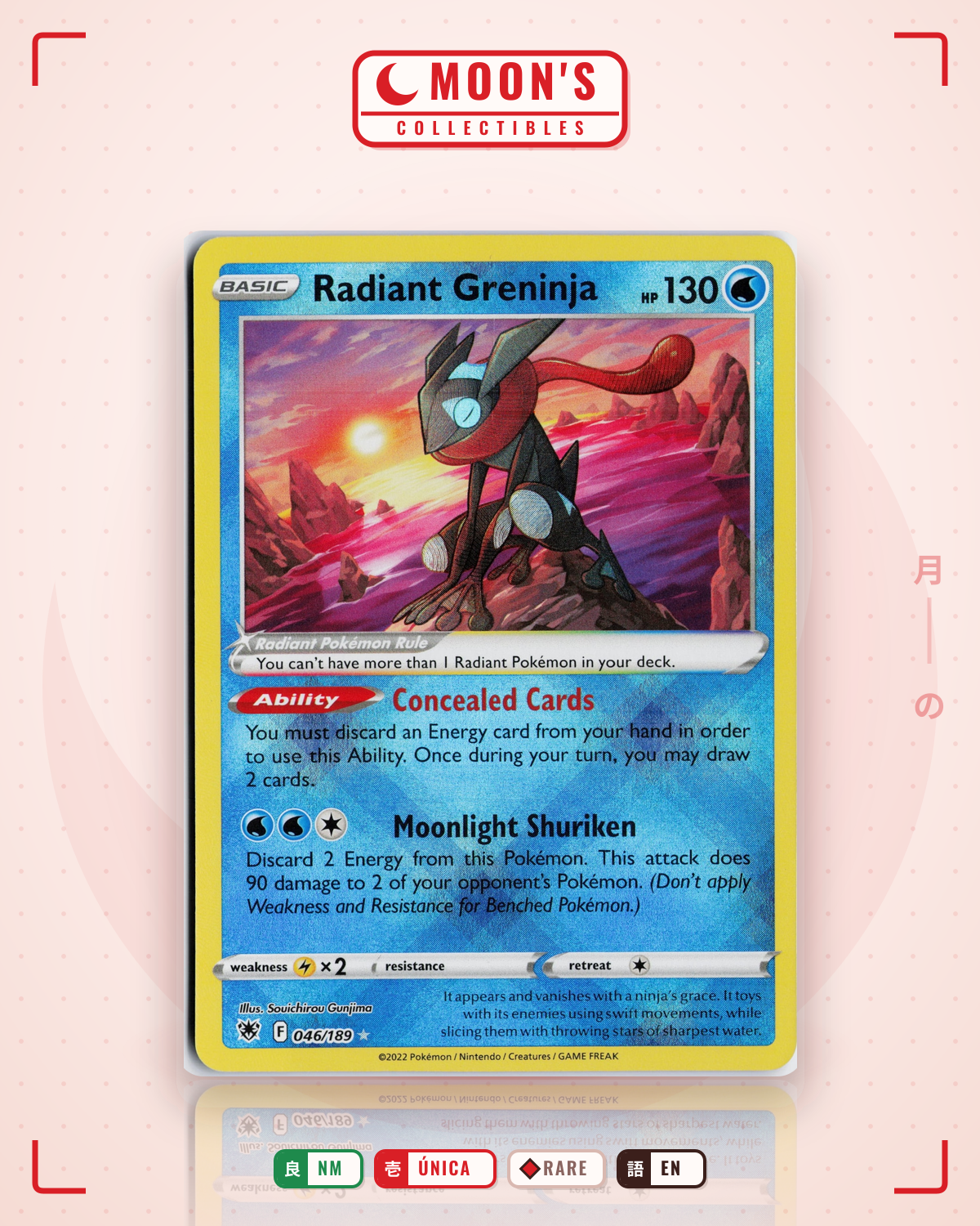 Carta Pokémon Radiant Greninja · Astral Radiance #046/189 (NM) — pieza única en Moon's Collectibles México