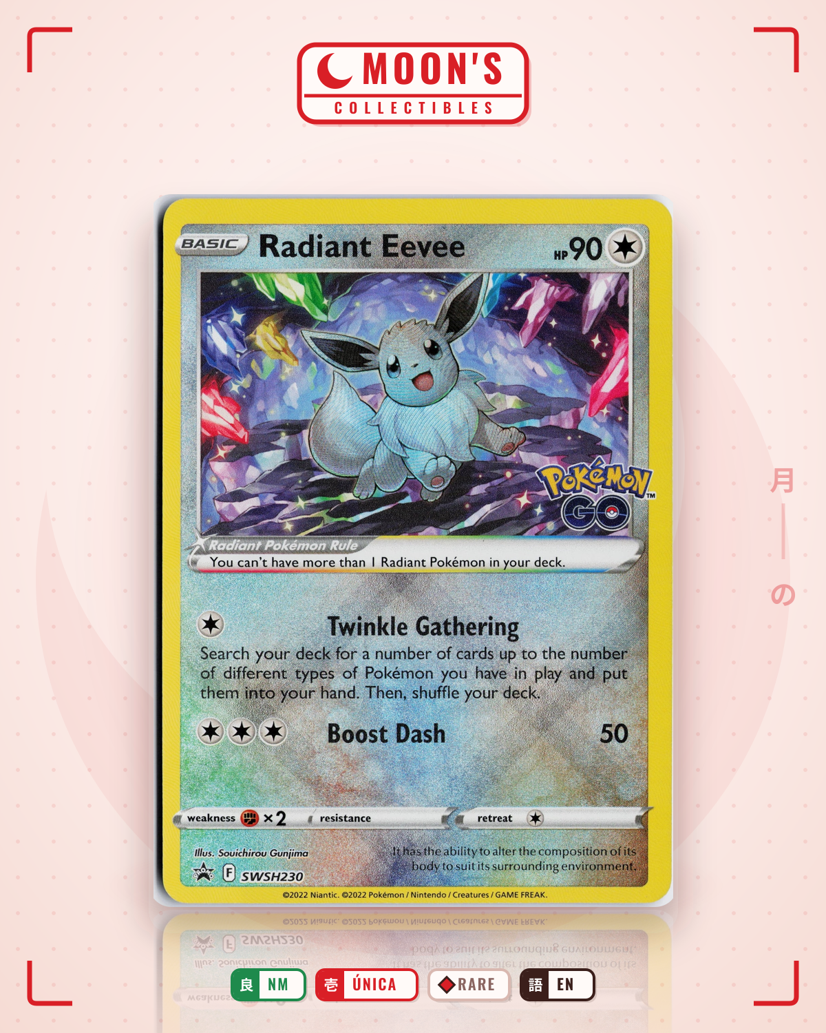 Carta Pokémon Radiant Eevee · SWSH Black Star Promos #SWSH230 (NM) — pieza única en Moon's Collectibles México