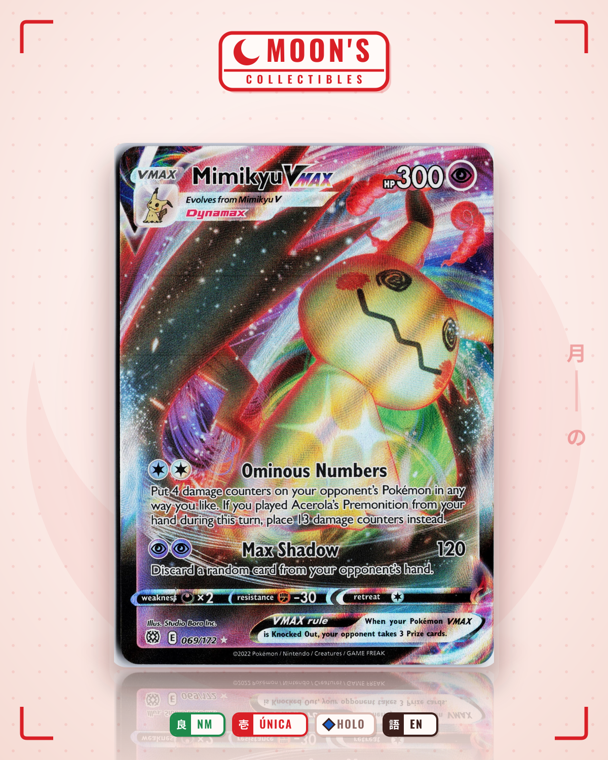 Carta Pokémon Mimikyu VMAX · Brilliant Stars #069/172 (NM) — pieza única en Moon's Collectibles México