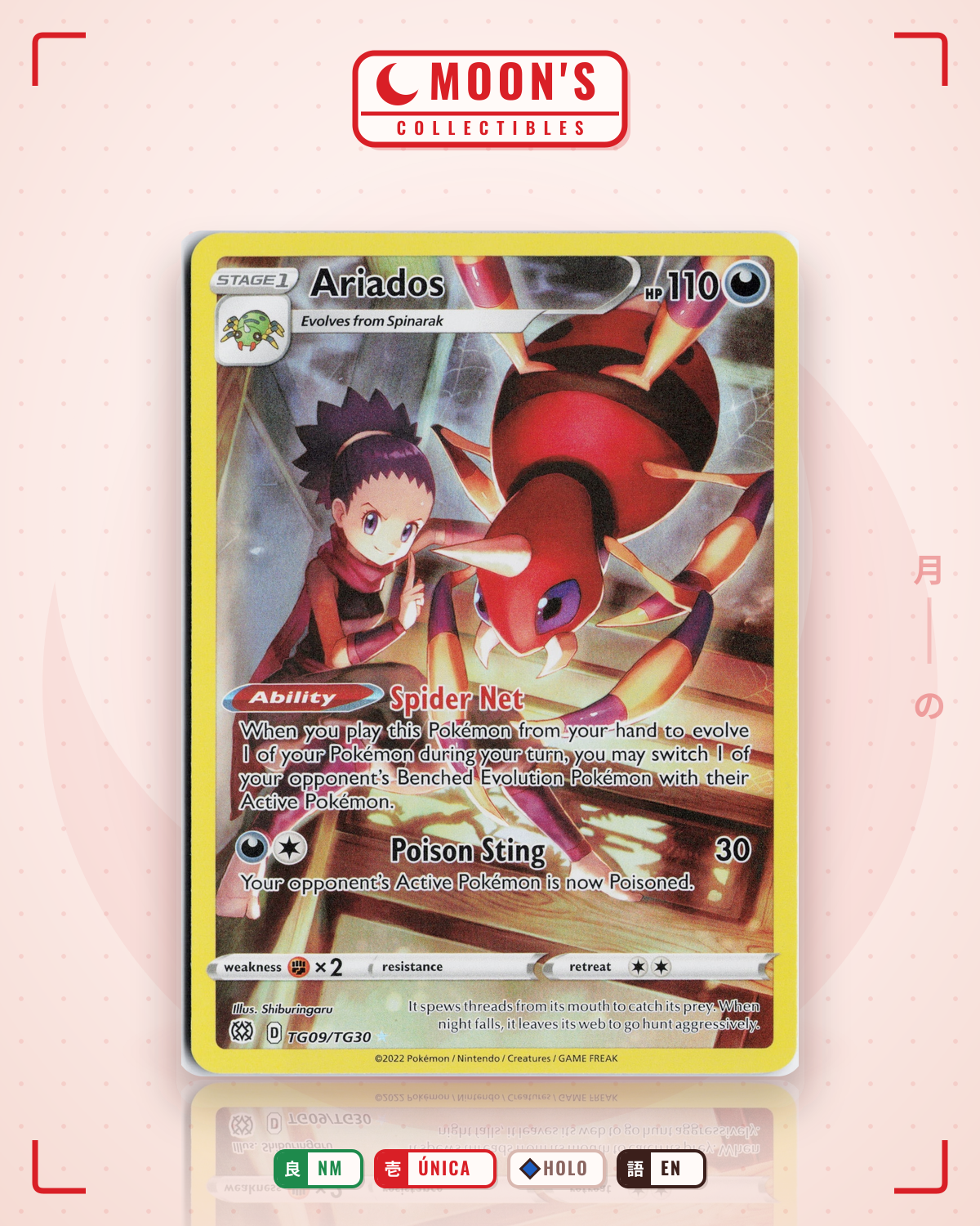 Carta Pokémon Ariados · Brilliant Stars Trainer Gallery #TG09/TG30 (NM) — pieza única en Moon's Collectibles México