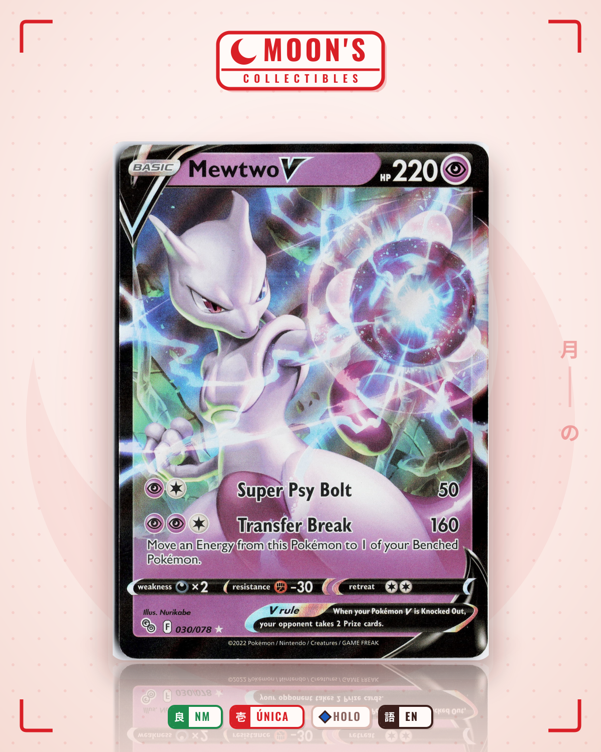 Carta Pokémon Mewtwo V · Pokémon GO #030/078 (NM) — pieza única en Moon's Collectibles México