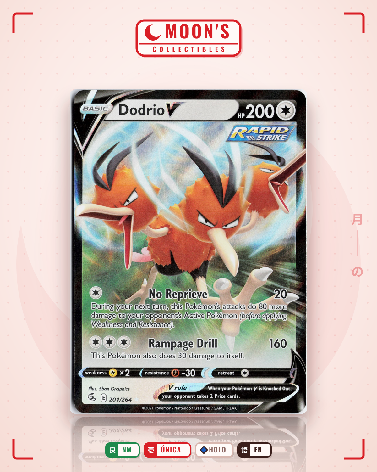 Carta Pokémon Dodrio V · Fusion Strike #201/264 (NM) — pieza única en Moon's Collectibles México