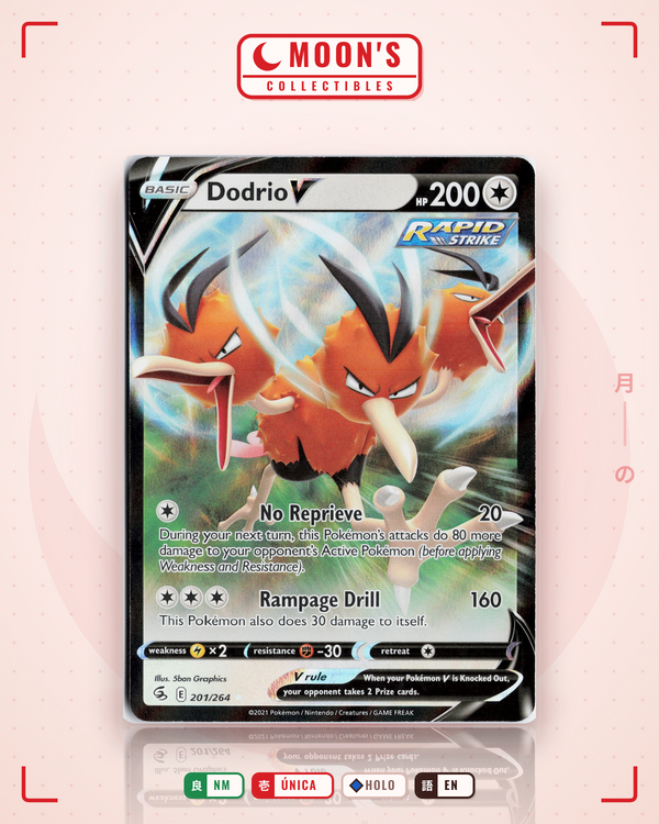 Carta Pokémon Dodrio V · Fusion Strike #201/264 (NM) — pieza única en Moon's Collectibles México