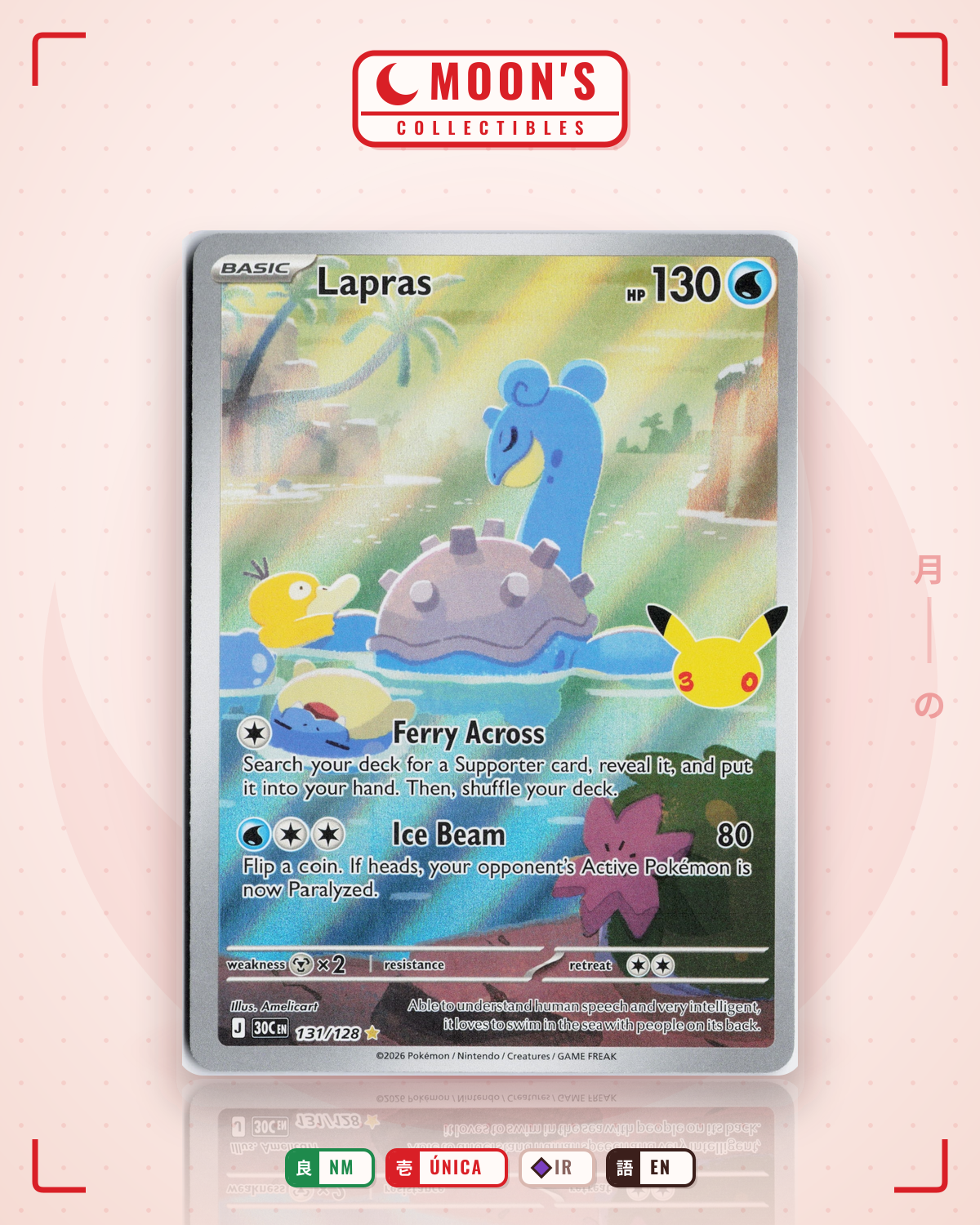 Carta Pokémon Lapras · 30th Celebration #131/128 (NM) — pieza única en Moon's Collectibles México