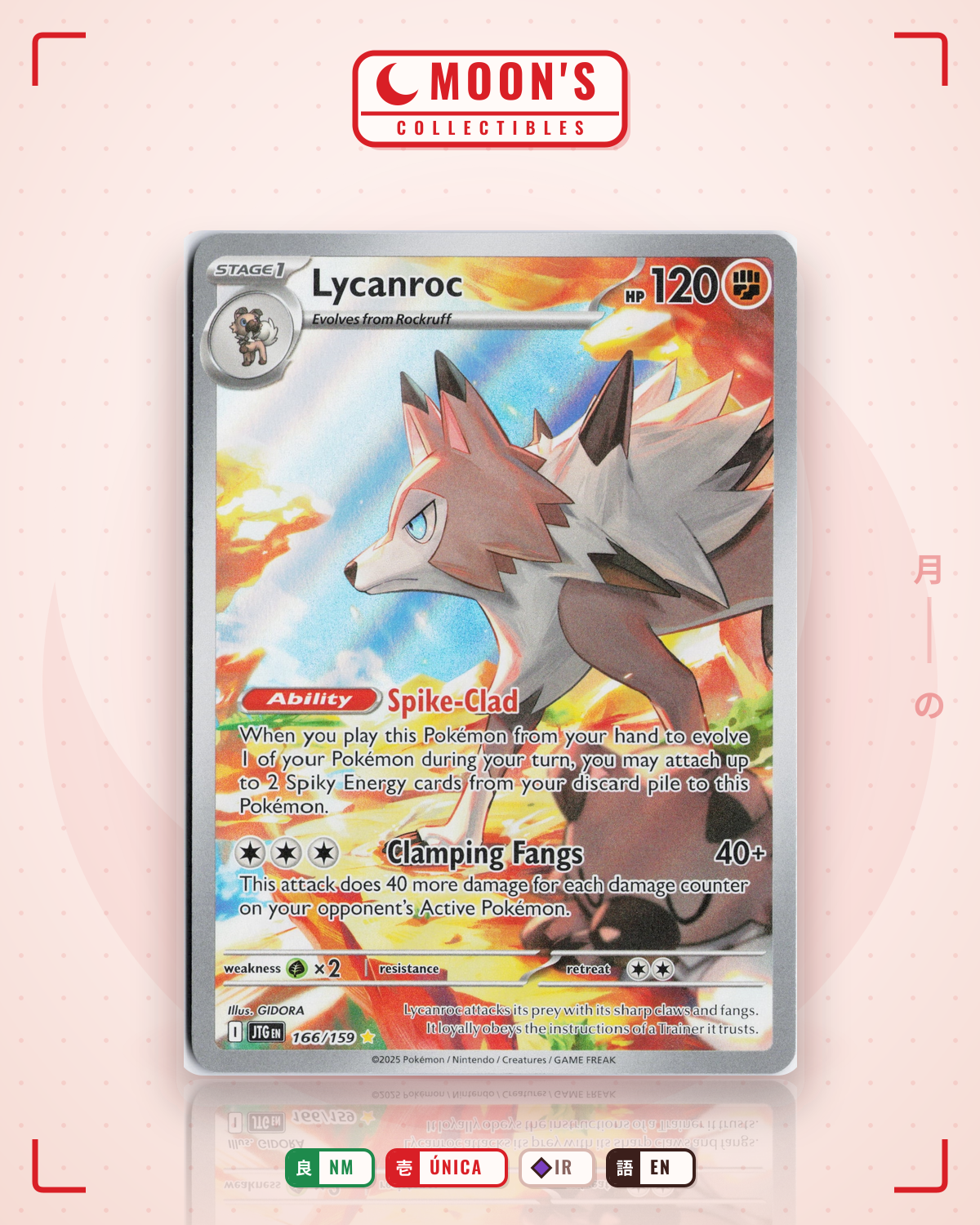 Carta Pokémon Lycanroc · Journey Together #166/159 (NM) — pieza única en Moon's Collectibles México