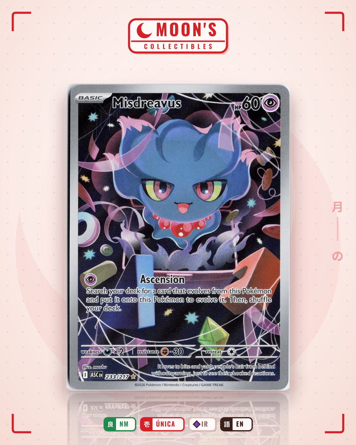 Carta Pokémon Misdreavus · Ascended Heroes #233/217 (NM) — pieza única en Moon's Collectibles México