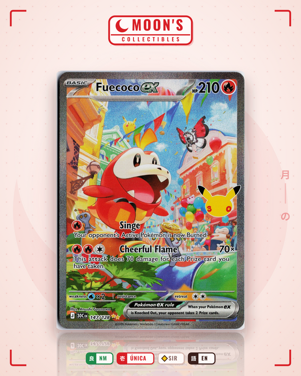 Carta Pokémon Fuecoco ex · 30th Celebration #147/128 (NM) — pieza única en Moon's Collectibles México
