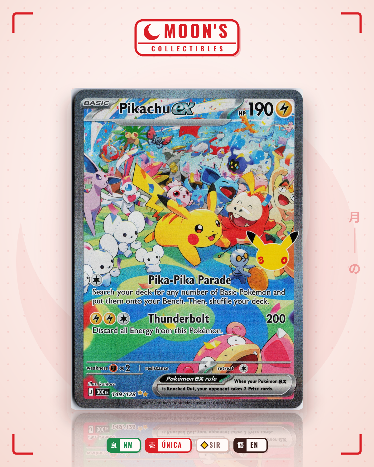 Carta Pokémon Pikachu ex · 30th Celebration #149/128 (NM) — pieza única en Moon's Collectibles México