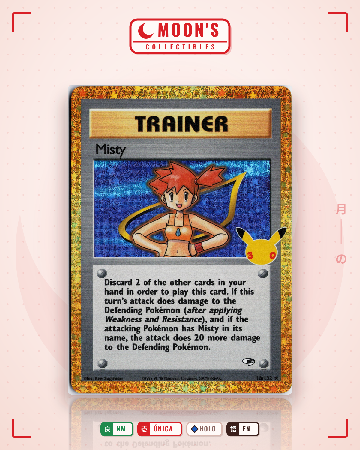 Carta Pokémon Misty · Gym Heroes #18/132 (NM) — pieza única en Moon's Collectibles México