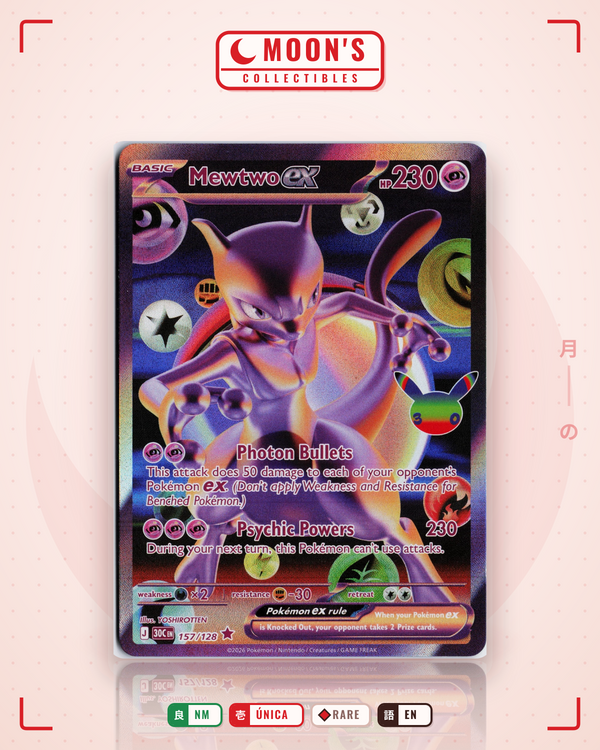 Carta Pokémon Mewtwo ex · 30th Celebration #157/128 (NM) — pieza única en Moon's Collectibles México