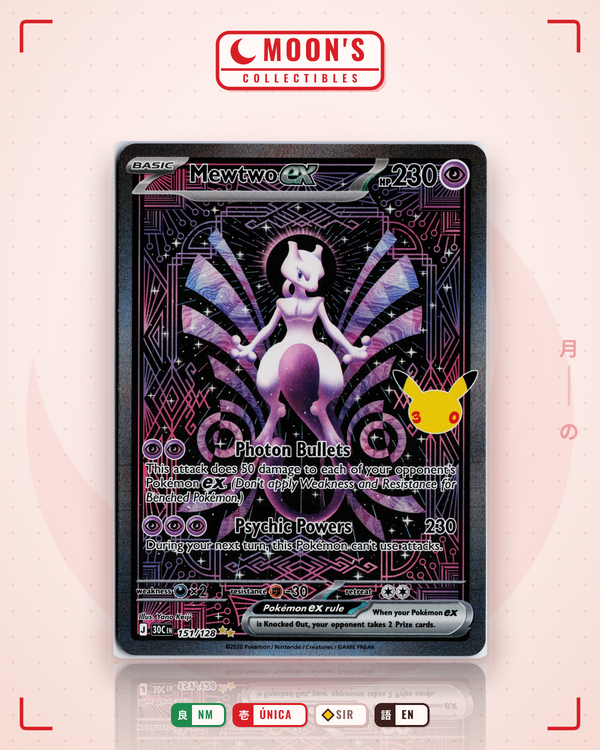 Carta Pokémon Mewtwo ex · 30th Celebration #151/128 (NM) — pieza única en Moon's Collectibles México