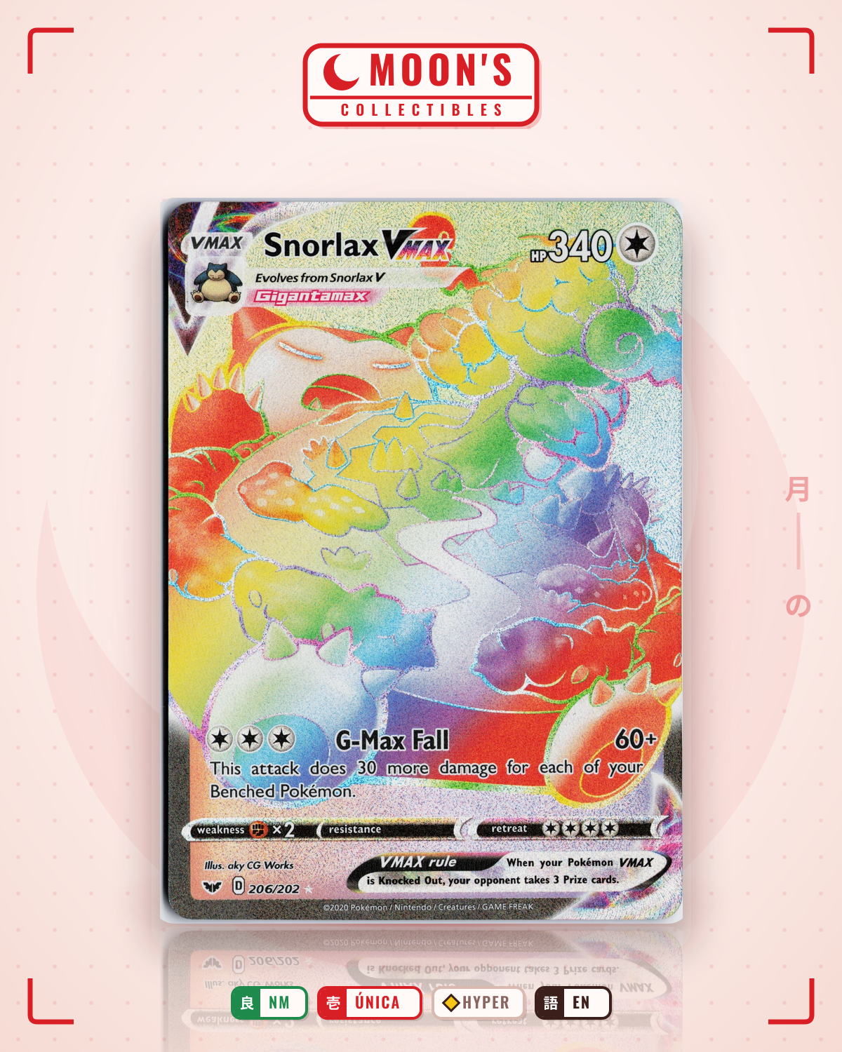 Carta Pokémon Snorlax VMAX · Sword & Shield #206/202 (NM) — pieza única en Moon's Collectibles México