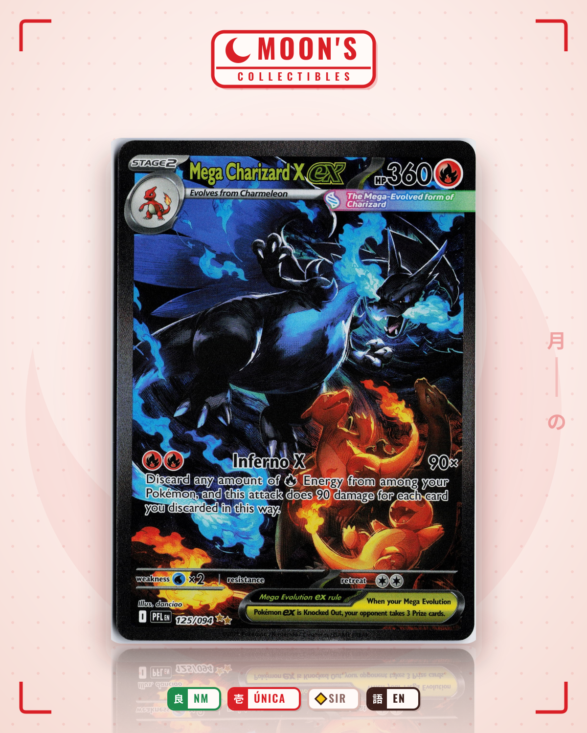 Carta Pokémon Mega Charizard X ex · Phantasmal Flames #125/094 (NM) — pieza única en Moon's Collectibles México