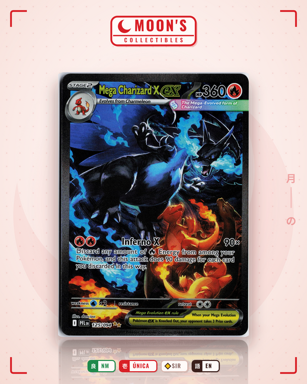 Carta Pokémon Mega Charizard X ex · Phantasmal Flames #125/094 (NM) — pieza única en Moon's Collectibles México