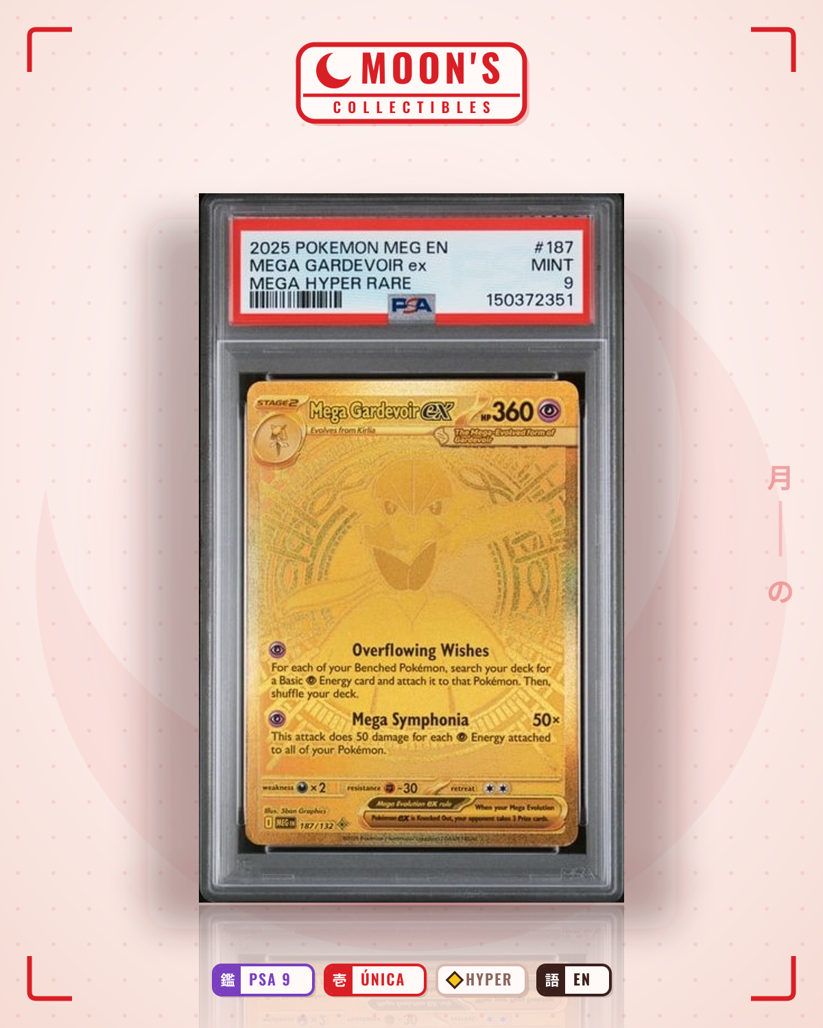 Carta Pokémon Mega Gardevoir ex · Mega Evolution #187/132 (PSA 9) — pieza única en Moon's Collectibles México
