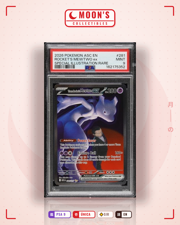 Carta Pokémon Team Rocket's Mewtwo ex · Ascended Heroes #281/217 (PSA 9) — pieza única en Moon's Collectibles México