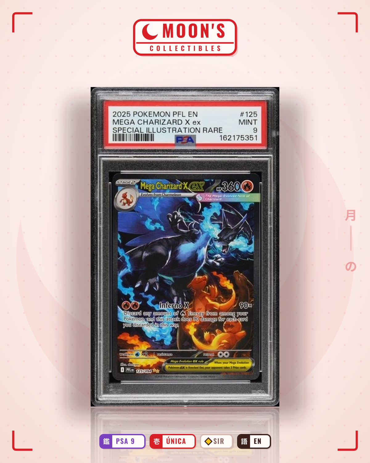 Carta Pokémon Mega Charizard X ex · Phantasmal Flames #125/094 (PSA 9) — pieza única en Moon's Collectibles México