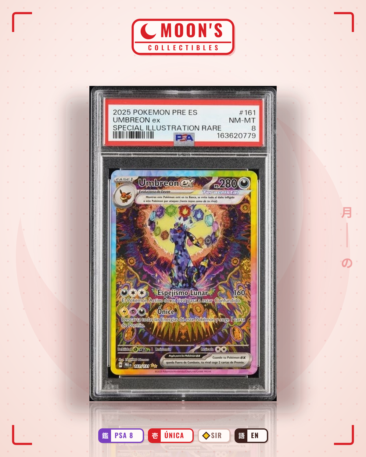 Carta Pokémon Umbreon ex · Prismatic Evolutions #161/131 (PSA 8) — pieza única en Moon's Collectibles México