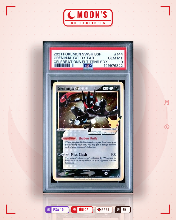 Carta Pokémon Greninja ☆ · SWSH Black Star Promos #SWSH144 (PSA 10) — pieza única en Moon's Collectibles México