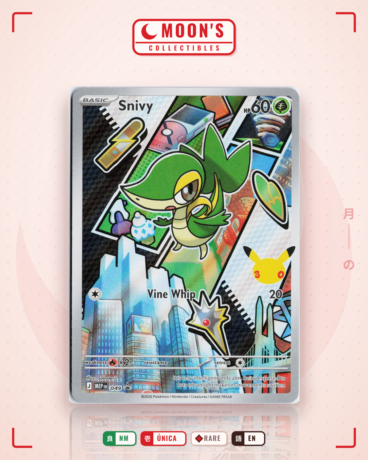 Carta Pokémon Snivy · Mega Evolution Black Star Promos #049 (NM) — pieza única en Moon's Collectibles México