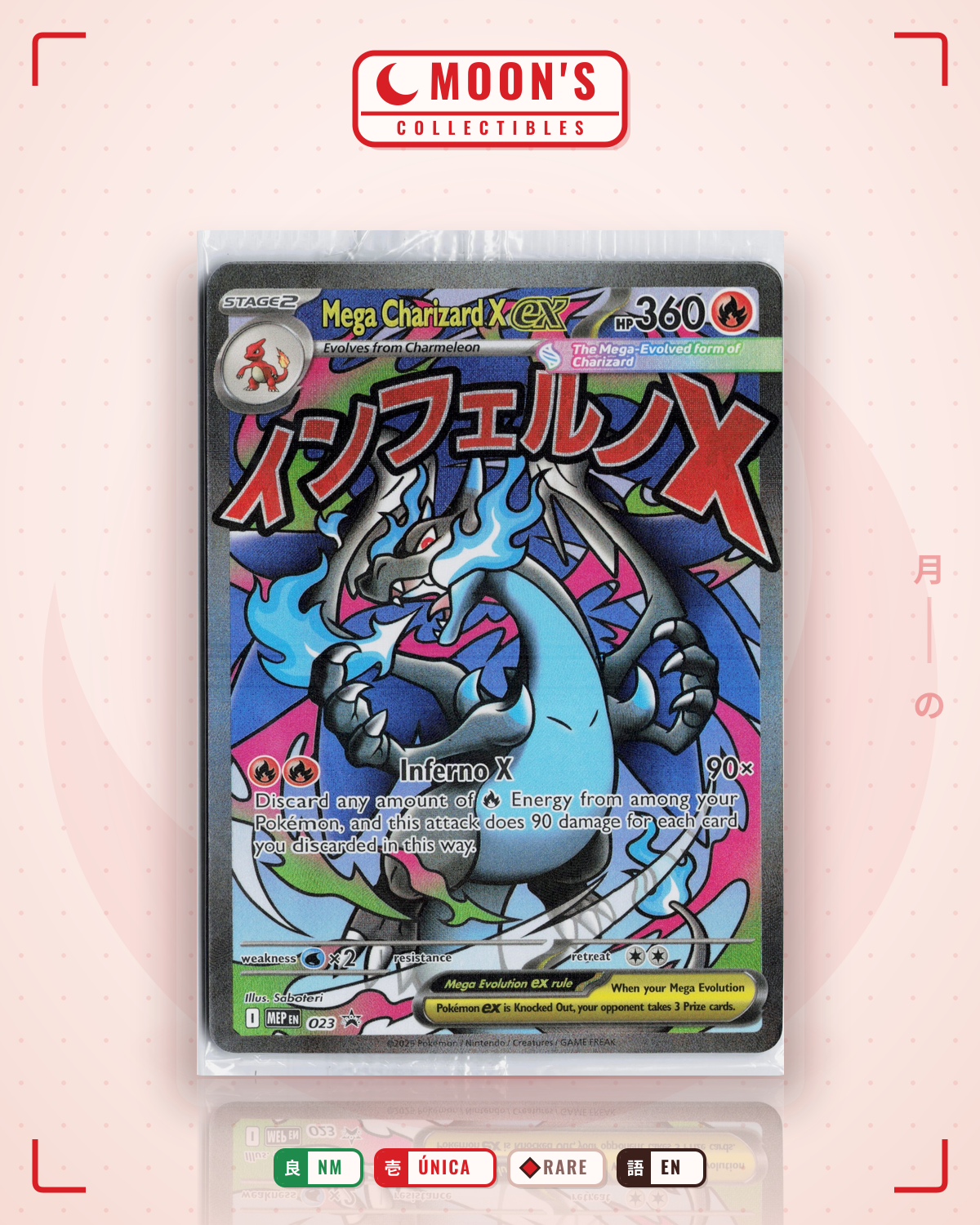 Carta Pokémon Mega Charizard X ex · Mega Evolution Black Star Promos #023 (NM) — pieza única en Moon's Collectibles México