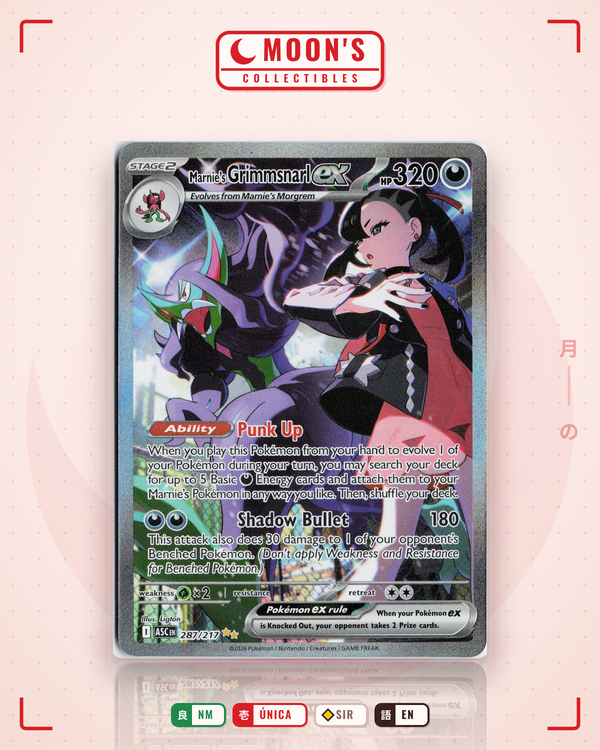 Carta Pokémon Marnie's Grimmsnarl ex · Ascended Heroes #287/217 (NM) — pieza única en Moon's Collectibles México