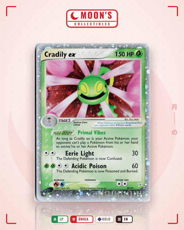 Carta Pokémon Cradily ex · Team Magma vs Team Aqua #90/95 (LP) — pieza única en Moon's Collectibles México