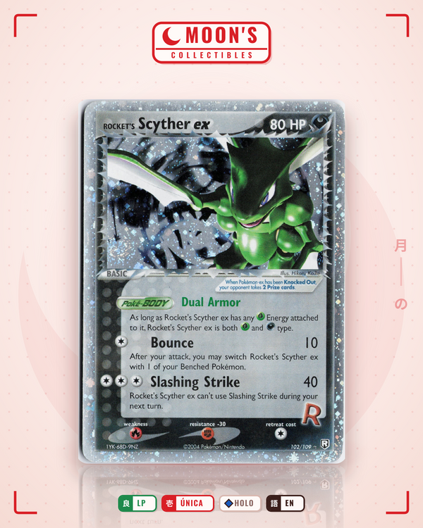 Carta Pokémon Rocket's Scyther ex · Team Rocket Returns #102/109 (LP) — pieza única en Moon's Collectibles México