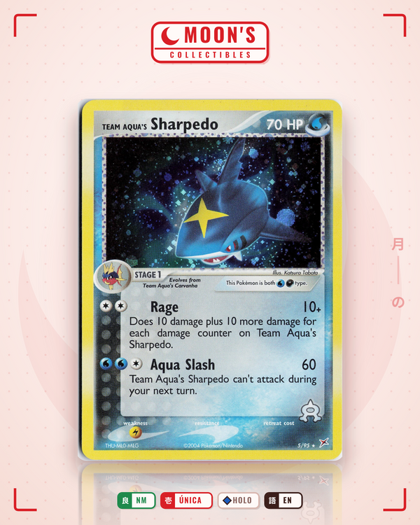 Carta Pokémon Team Aqua's Sharpedo · Team Magma vs Team Aqua #5/95 (NM) — pieza única en Moon's Collectibles México