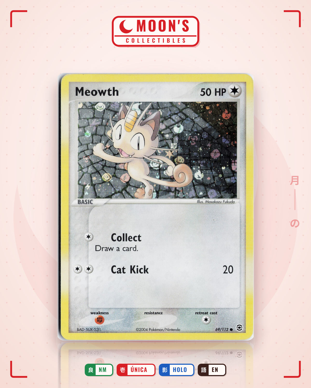Carta Pokémon Meowth · FireRed & LeafGreen #69/112 (NM) — pieza única en Moon's Collectibles México