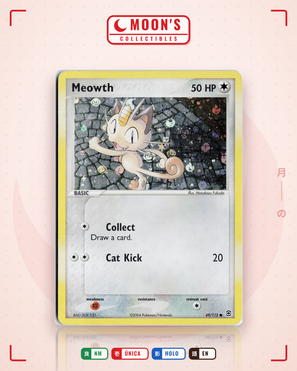 Carta Pokémon Meowth · FireRed & LeafGreen #69/112 (NM) — pieza única en Moon's Collectibles México