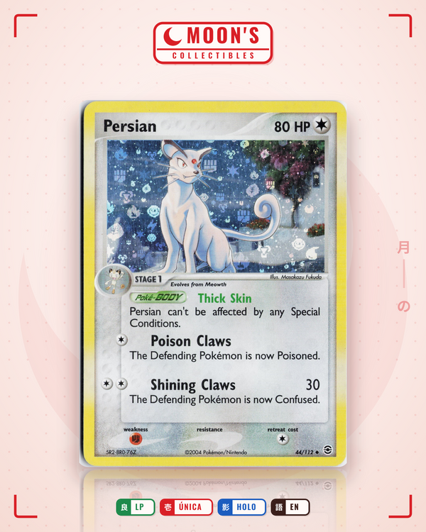 Carta Pokémon Persian · FireRed & LeafGreen #44/112 (LP) — pieza única en Moon's Collectibles México