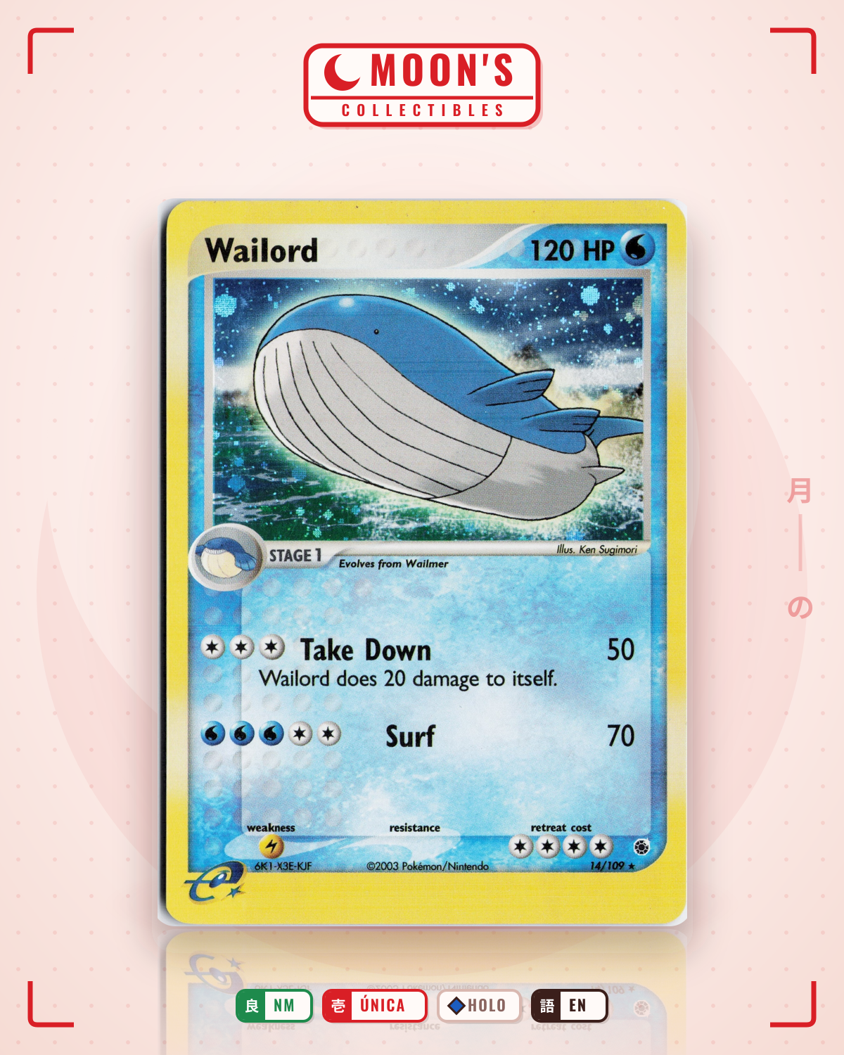 Carta Pokémon Wailord · Ruby & Sapphire #14/109 (NM) — pieza única en Moon's Collectibles México