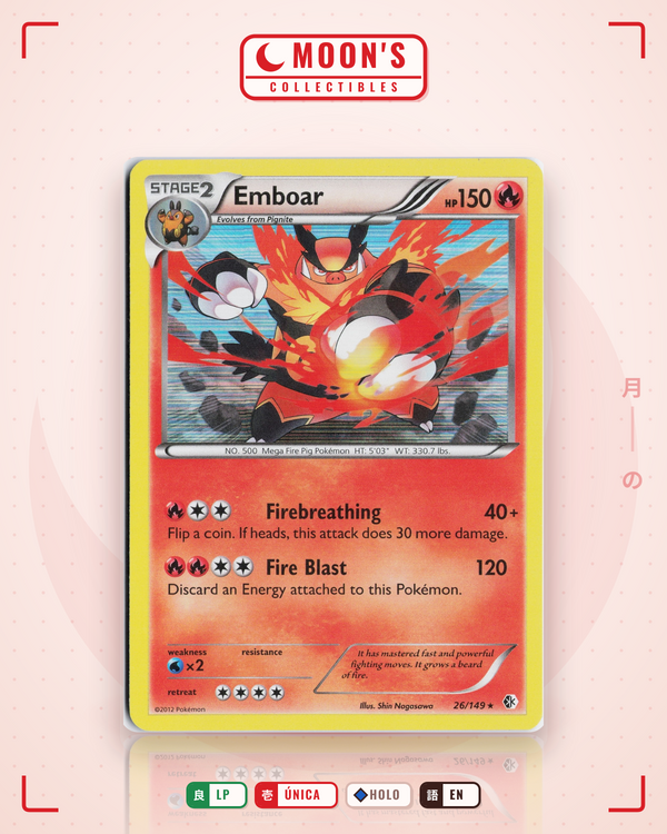 Carta Pokémon Emboar · Boundaries Crossed #26/149 (LP) — pieza única en Moon's Collectibles México