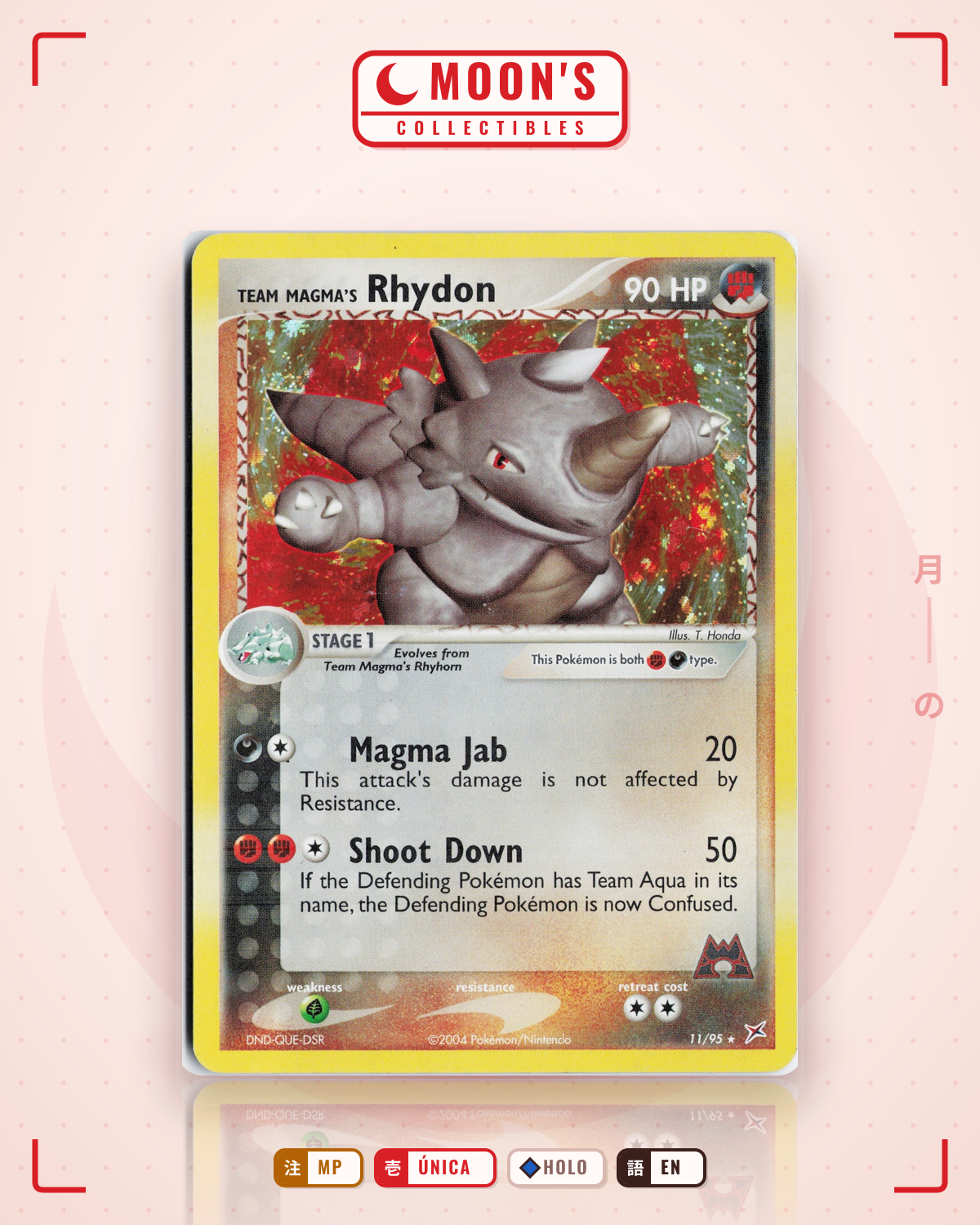 Carta Pokémon Team Magma's Rhydon · Team Magma vs Team Aqua #11/95 (MP) — pieza única en Moon's Collectibles México