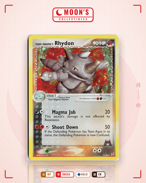Carta Pokémon Team Magma's Rhydon · Team Magma vs Team Aqua #11/95 (MP) — pieza única en Moon's Collectibles México