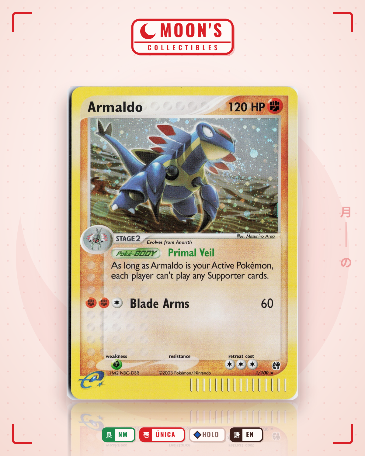 Carta Pokémon Armaldo · Sandstorm #1/100 (NM) — pieza única en Moon's Collectibles México