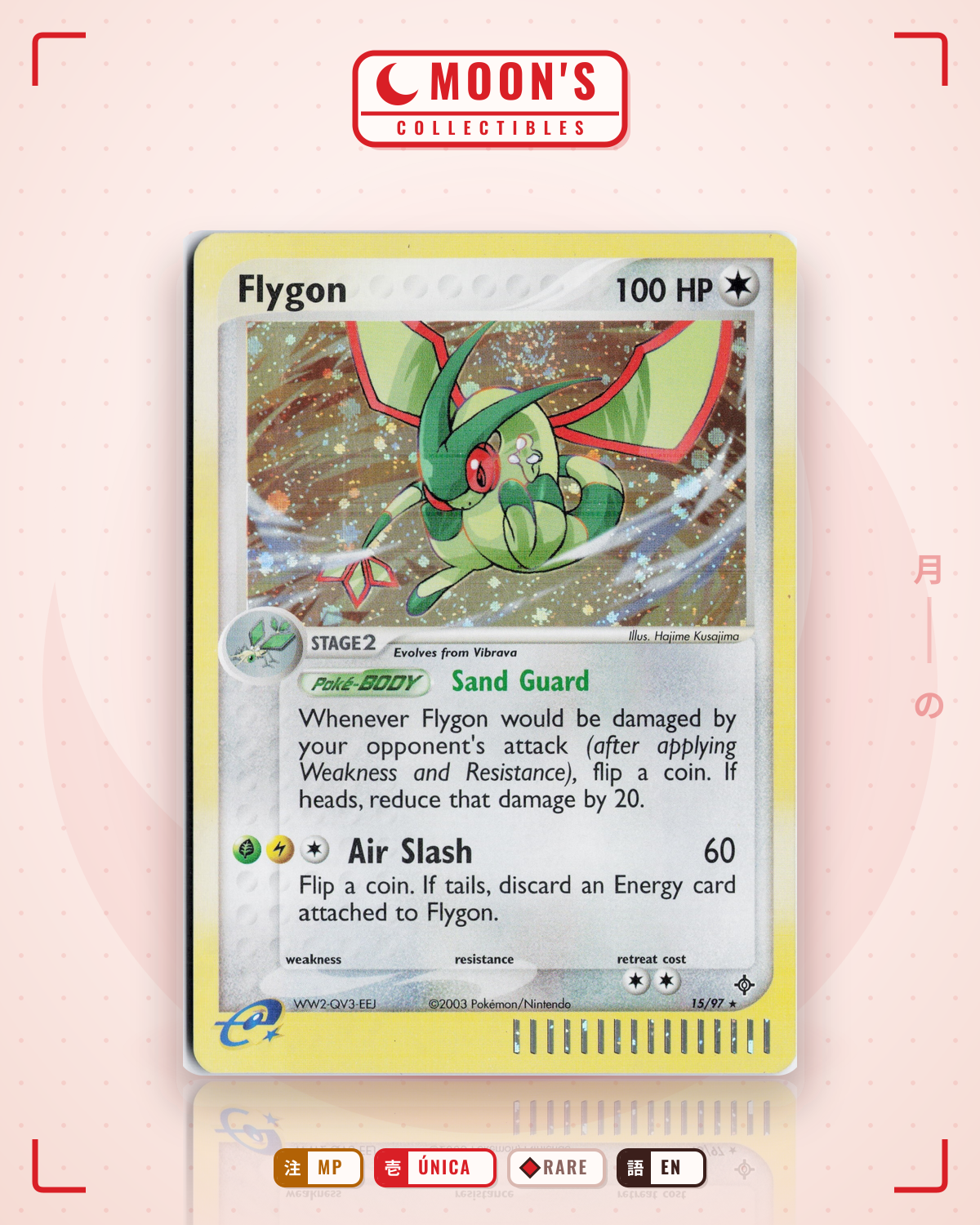 Carta Pokémon Flygon · Dragon #15/97 (MP) — pieza única en Moon's Collectibles México