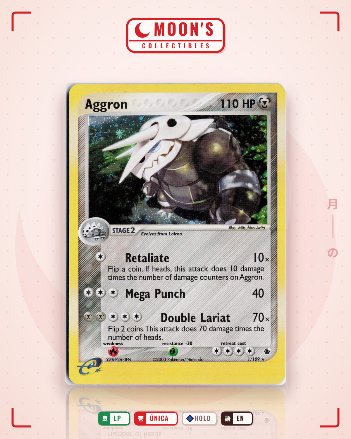 Carta Pokémon Aggron · Ruby & Sapphire #1/109 (LP) — pieza única en Moon's Collectibles México