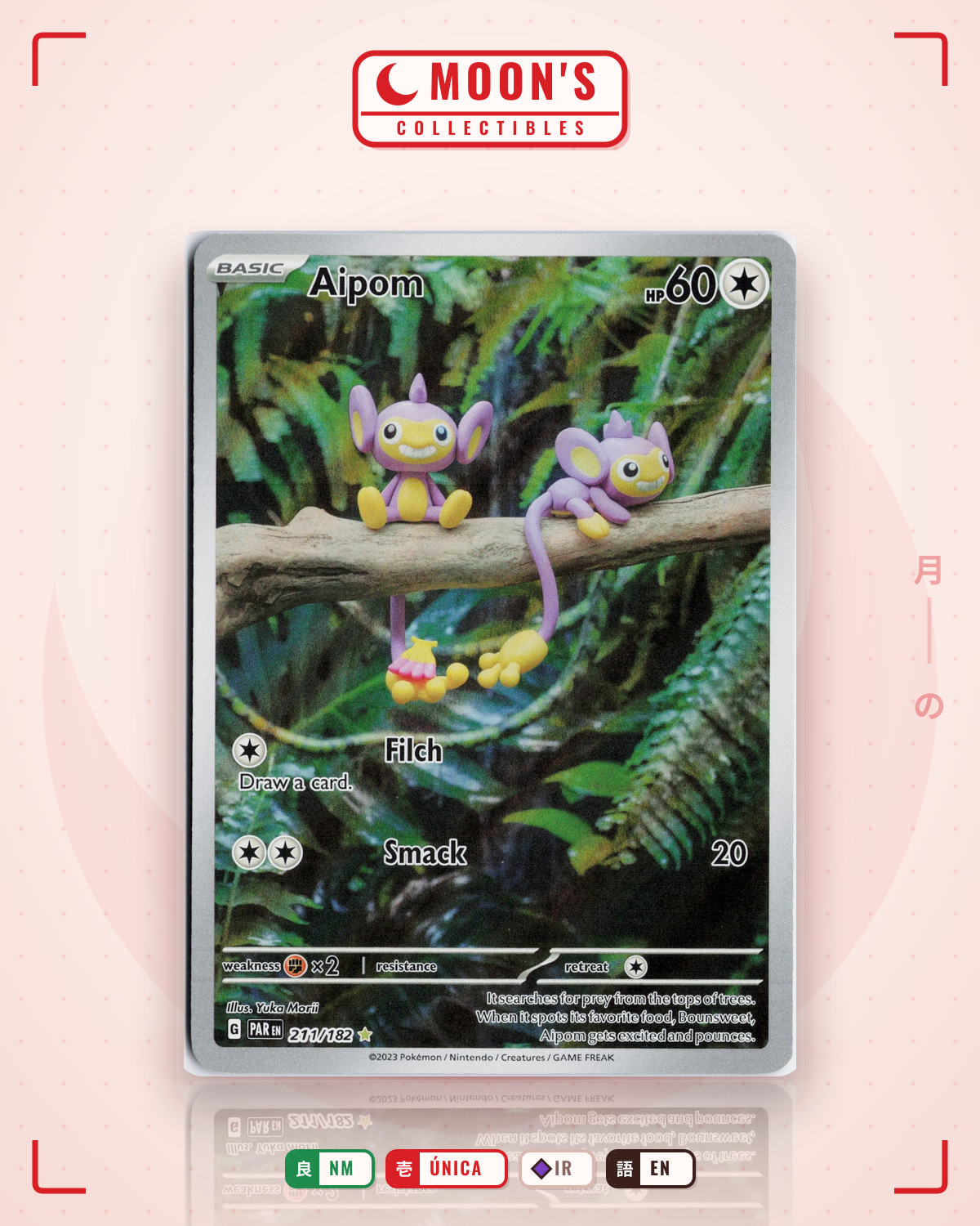 Carta Pokémon Aipom · Paradox Rift #211/182 (NM) — pieza única en Moon's Collectibles México
