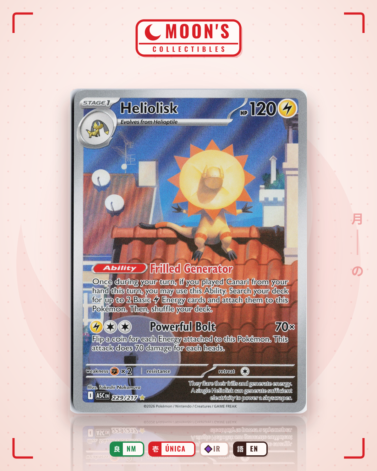 Carta Pokémon Heliolisk · Ascended Heroes #229/217 (NM) — pieza única en Moon's Collectibles México
