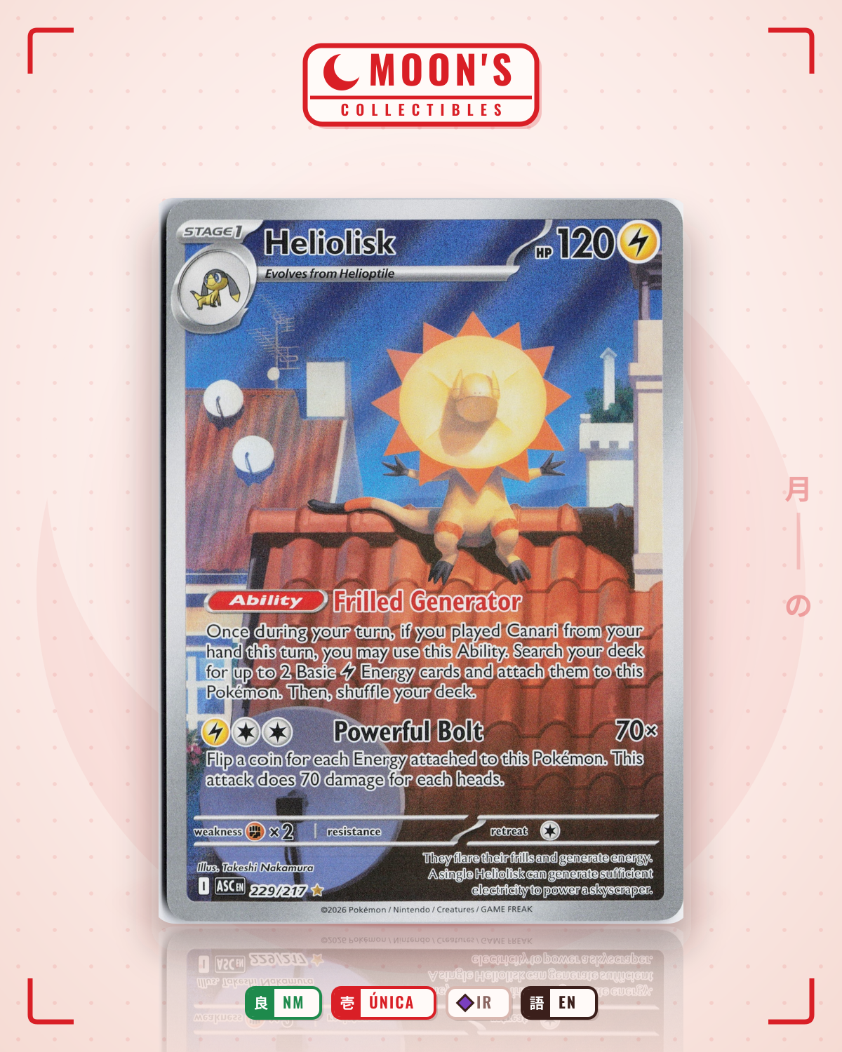 Carta Pokémon Heliolisk · Ascended Heroes #229/217 (NM) — pieza única en Moon's Collectibles México