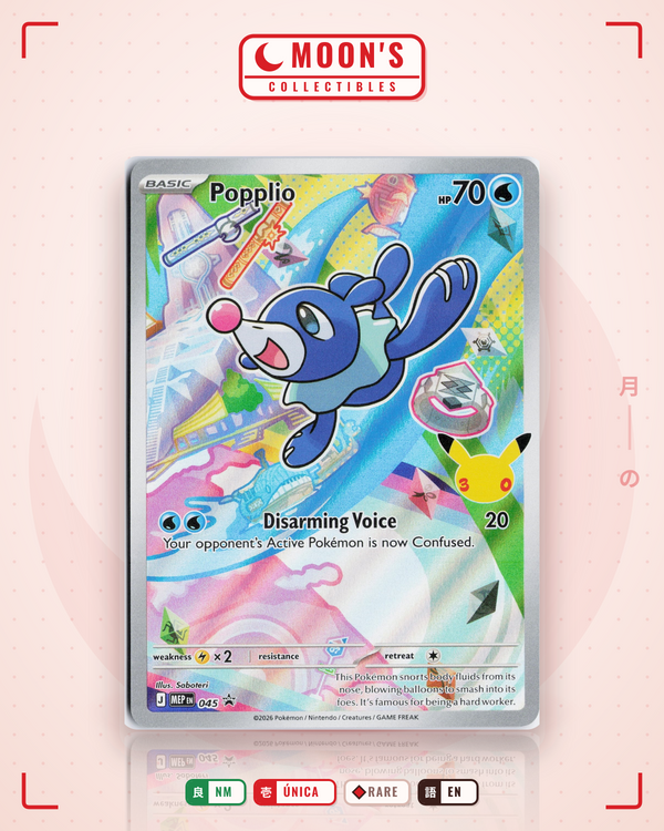 Carta Pokémon Popplio · Mega Evolution Black Star Promos #045 (NM) — pieza única en Moon's Collectibles México