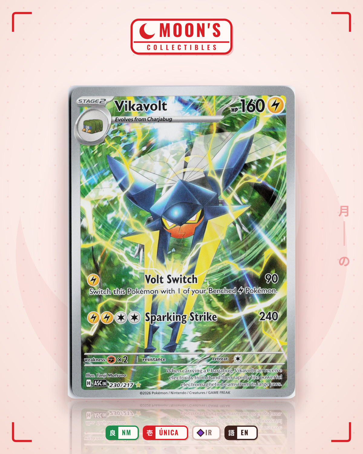 Carta Pokémon Vikavolt · Ascended Heroes #230/217 (NM) — pieza única en Moon's Collectibles México