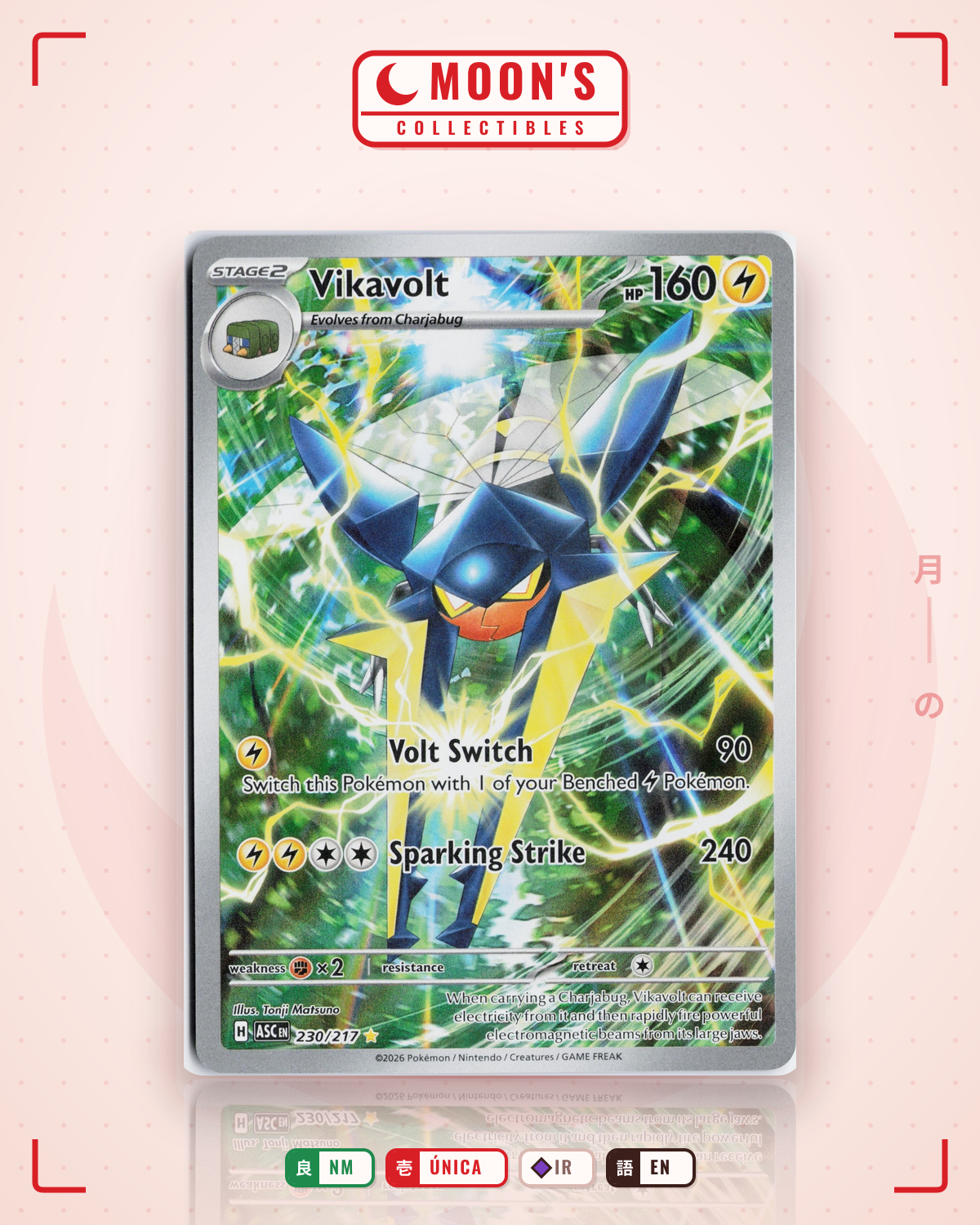 Carta Pokémon Vikavolt · Ascended Heroes #230/217 (NM) — pieza única en Moon's Collectibles México