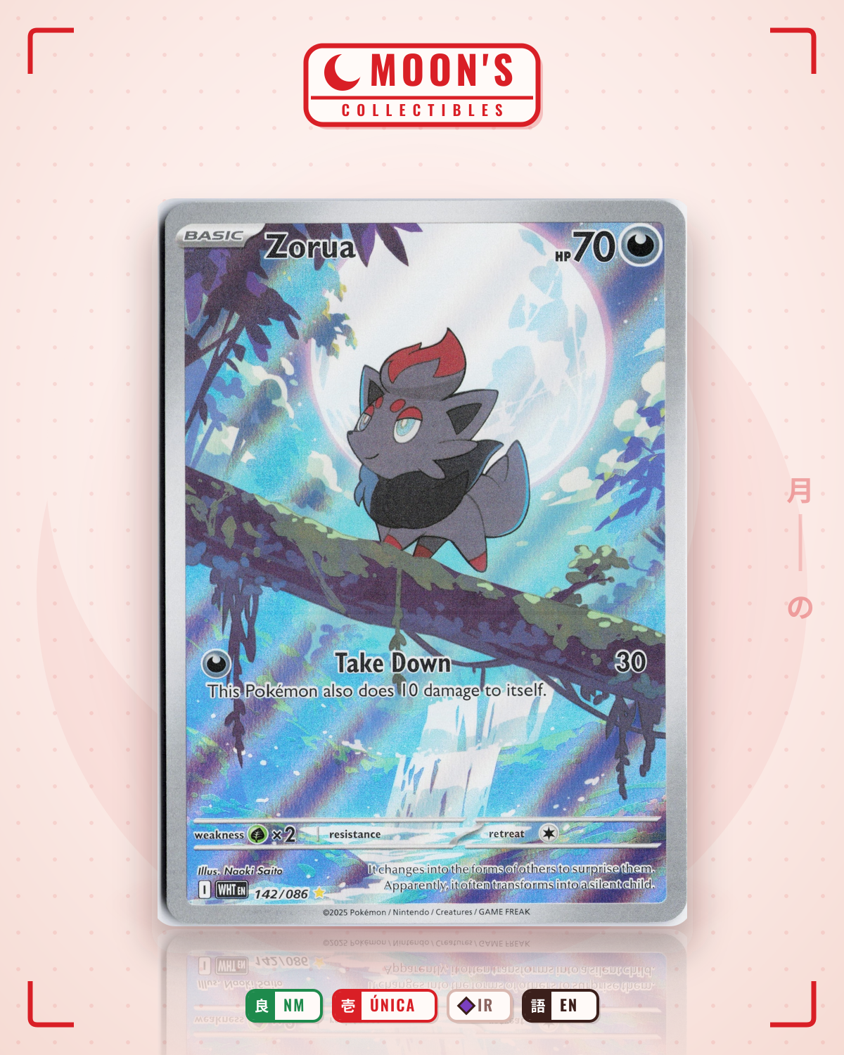 Carta Pokémon Zorua · White Flare #142/086 (NM) — pieza única en Moon's Collectibles México