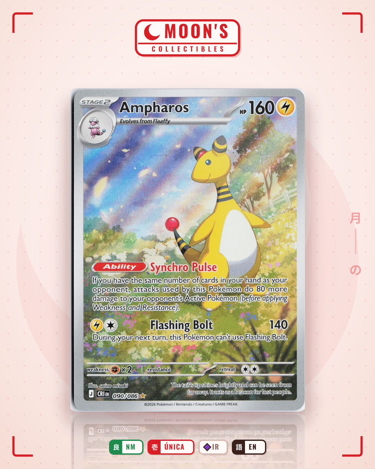 Carta Pokémon Ampharos · Chaos Rising #090/086 (NM) — pieza única en Moon's Collectibles México
