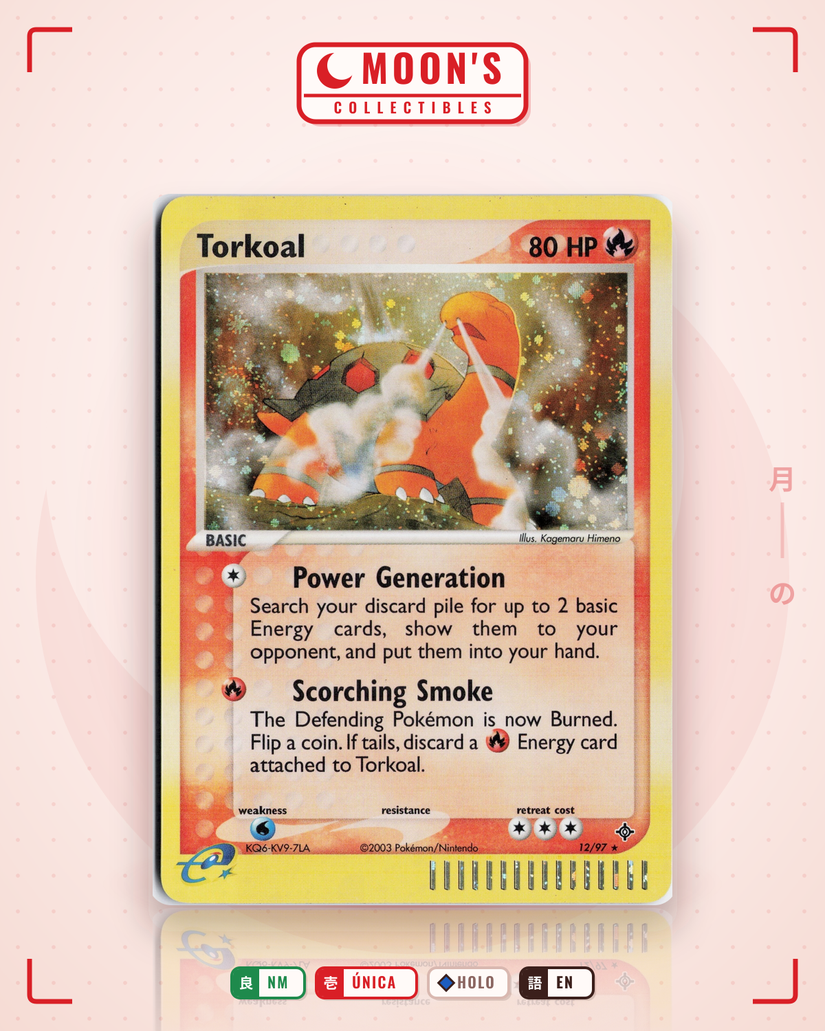 Carta Pokémon Torkoal · Dragon #12/97 (NM) — pieza única en Moon's Collectibles México
